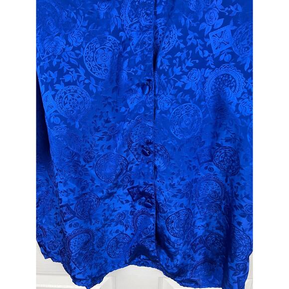 Vintage 90s Victoria's Secret Gold Label Blue Satin Floral Sleep Shirt Medium - Picture 6 of 8